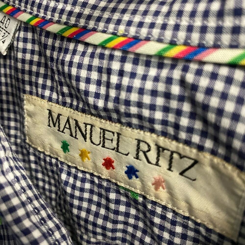 Manuel Ritz Button Down Check L/S Shirt Blue 40 - Picture 5 of 9